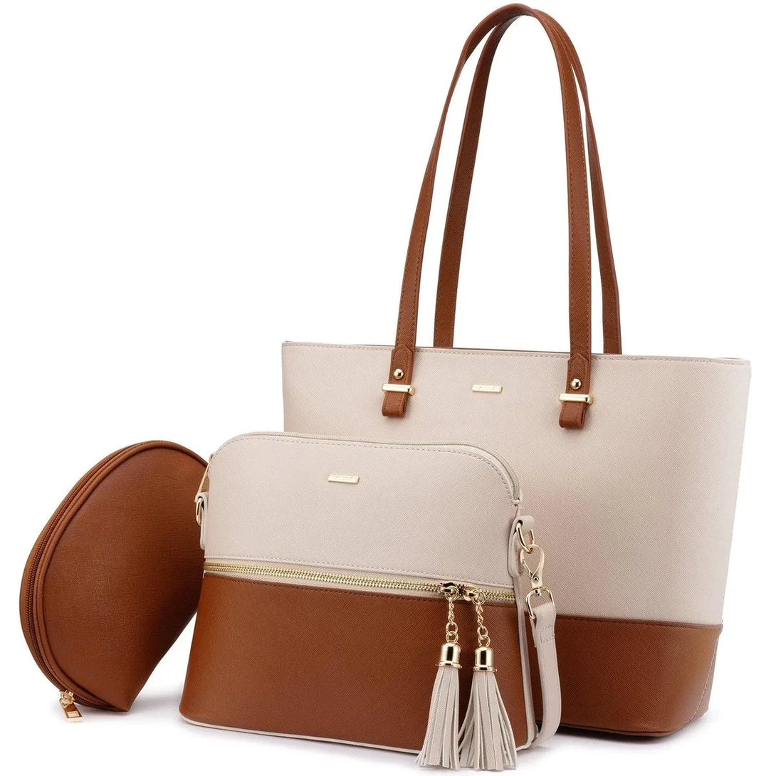 Premium PU Leather Lady Bag Set - 3 in 1set - Creative Fans