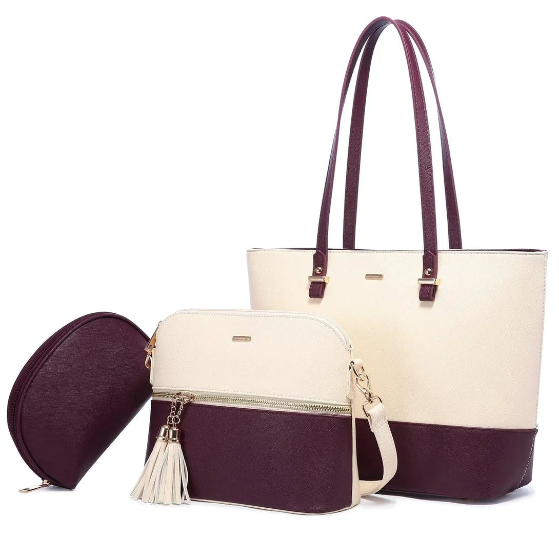 Premium PU Leather Lady Bag Set - 3 in 1set - Creative Fans