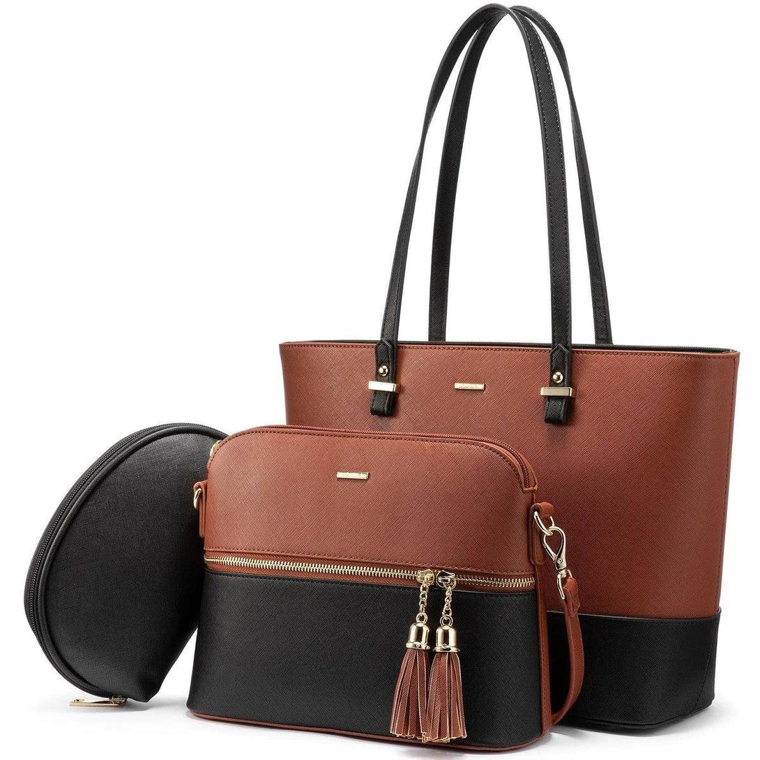 Premium PU Leather Lady Bag Set - 3 in 1set - Creative Fans