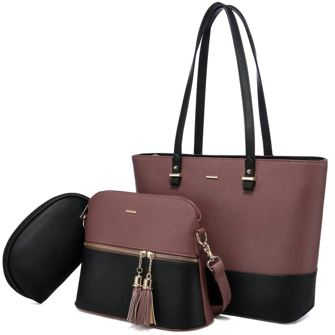 Premium PU Leather Lady Bag Set - 3 in 1set - Creative Fans